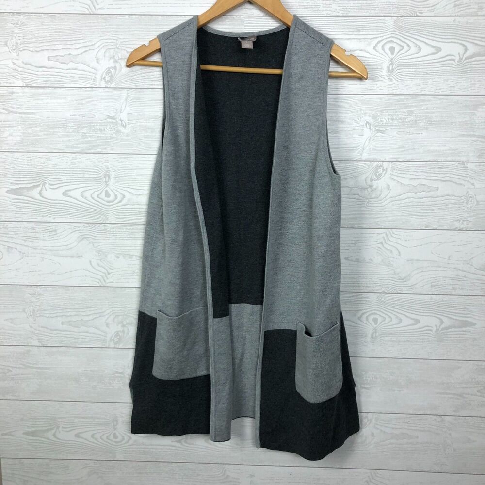 Chico's Women's Size 1/Medium Open Front Long Sweater Vest Colorblock Pockets
